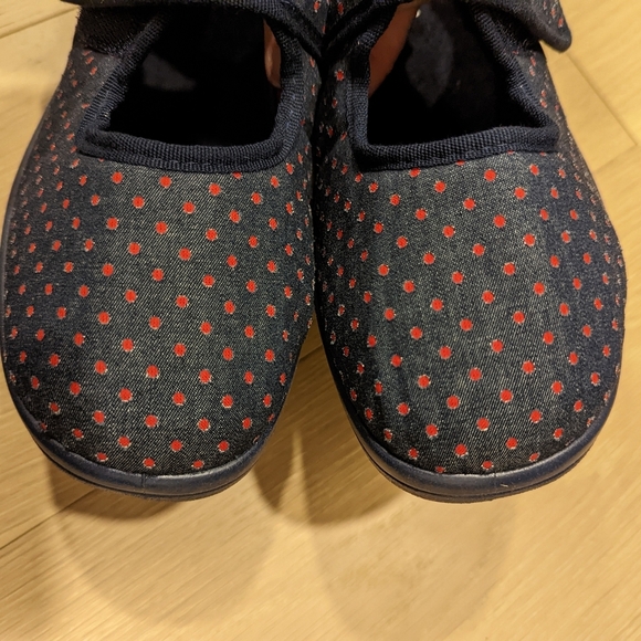 Cosyfeet Navy and Red Polka Dot Mary Jane Shoes extra wide - Picture 5 of 10